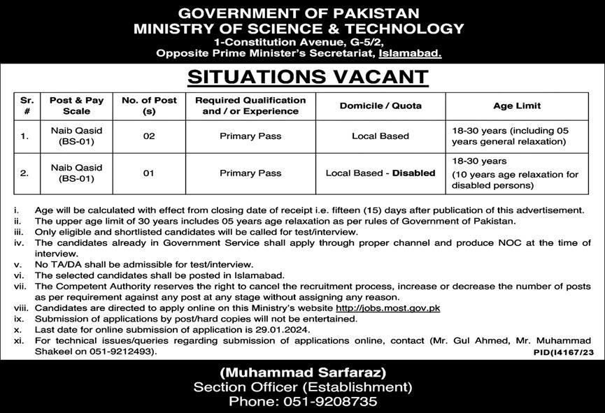 GOVERNMENT OF PAKISTANMINISTRY OF SCIENCE & TECHNOLOGY